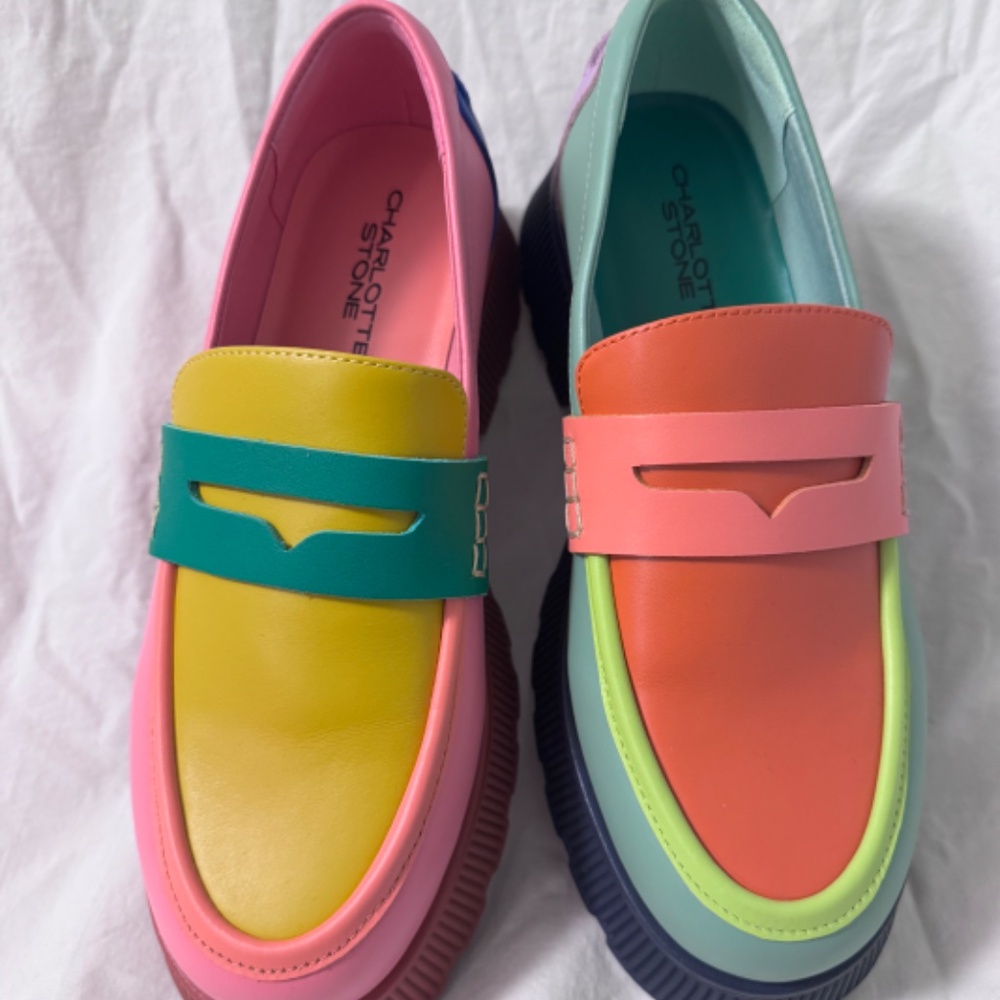 Charlotte Stone Adam Platform Loafers, Solimar Multicolor Mismatch - Size 8 - Picture 2 of 7